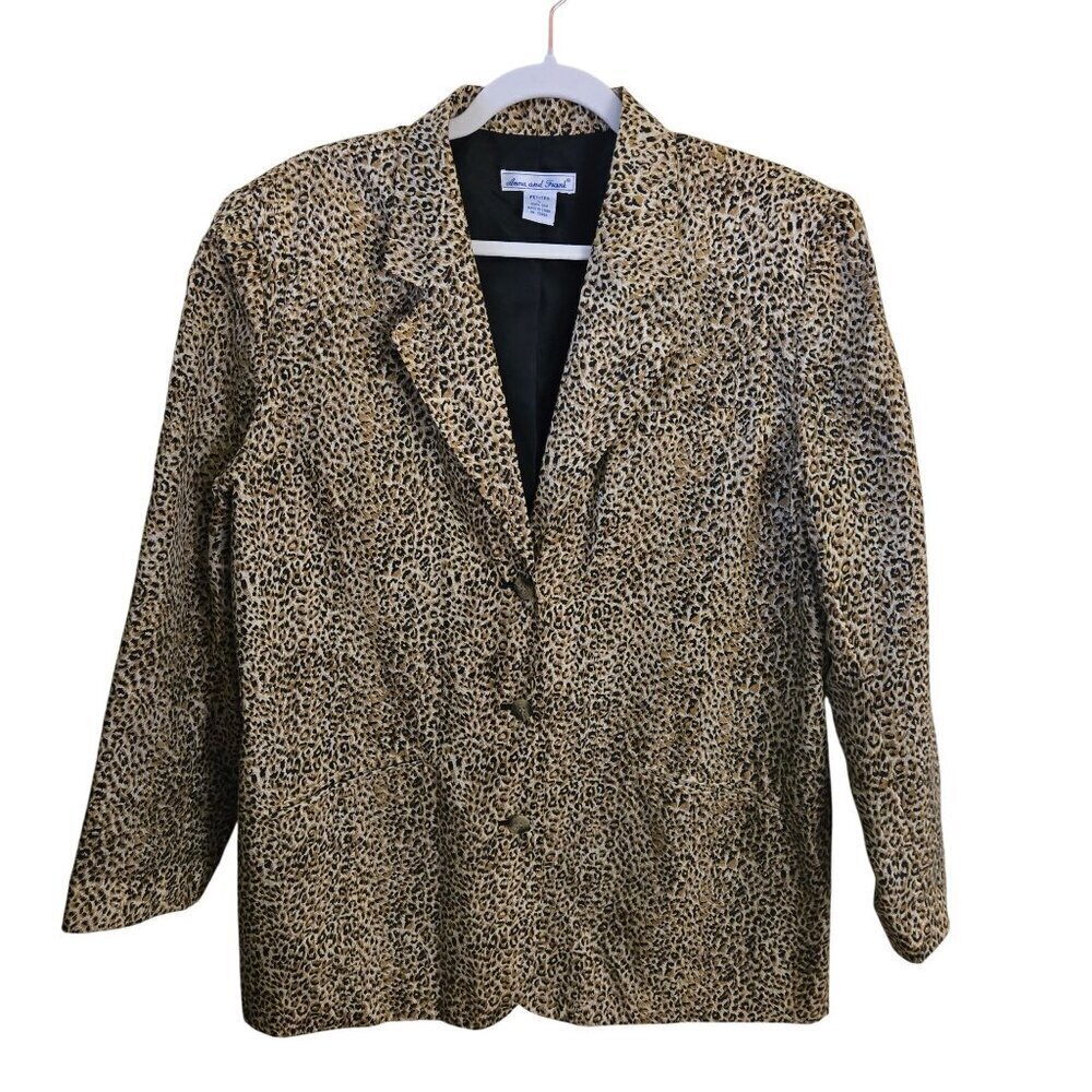 Anna And Frank 100% Silk Animal Print 2 Button Blazer Size Lp - Picture 2 of 6